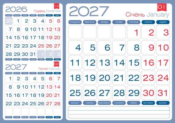Календарная сетка 3 в 1 сине-красная Календарная сетка 3 в 1 сине-красная