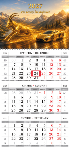 Квартальные календари на одну пружину с тиграми оптом и в розницу 2027